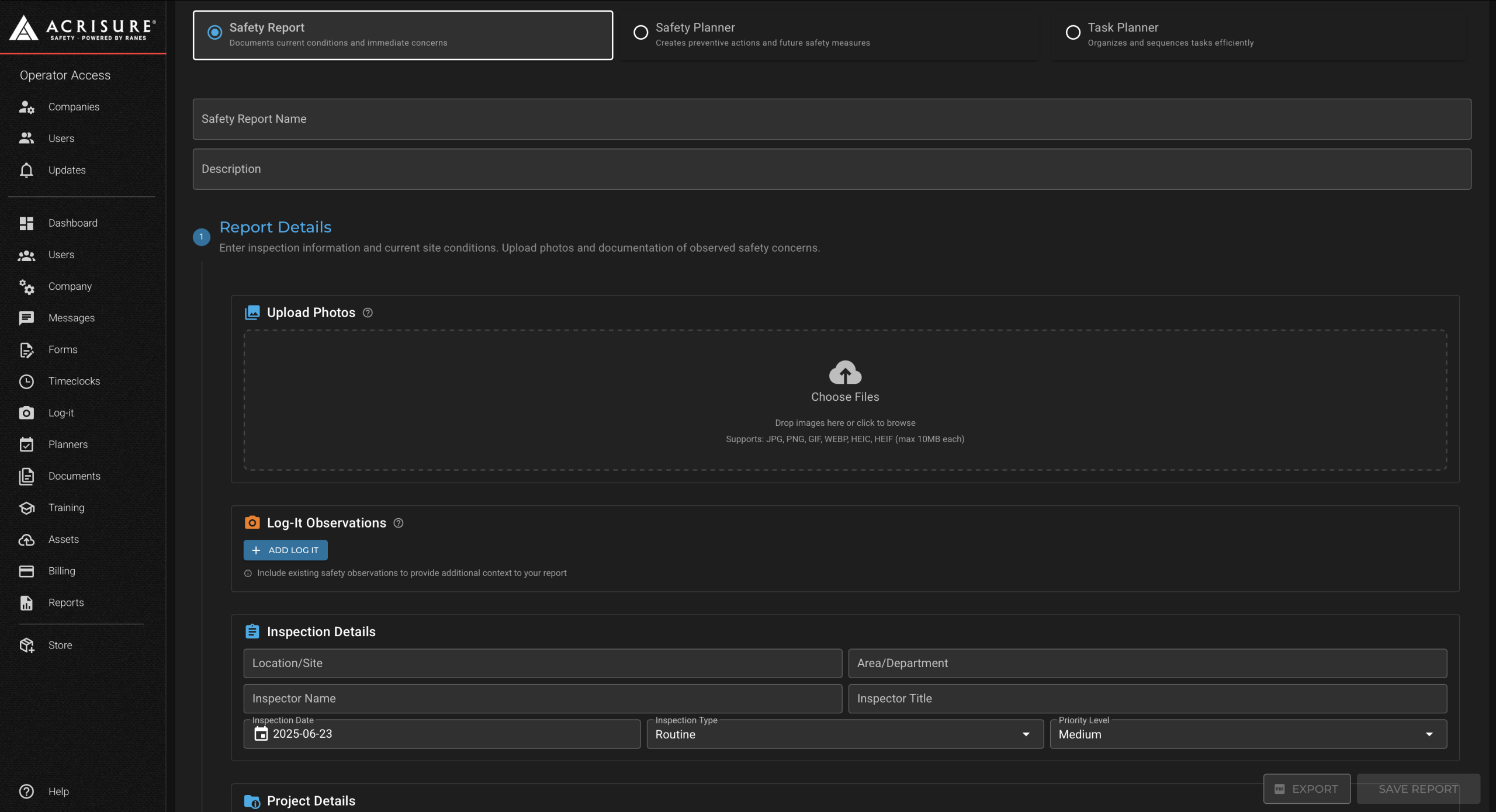 Create Safety Report Overview